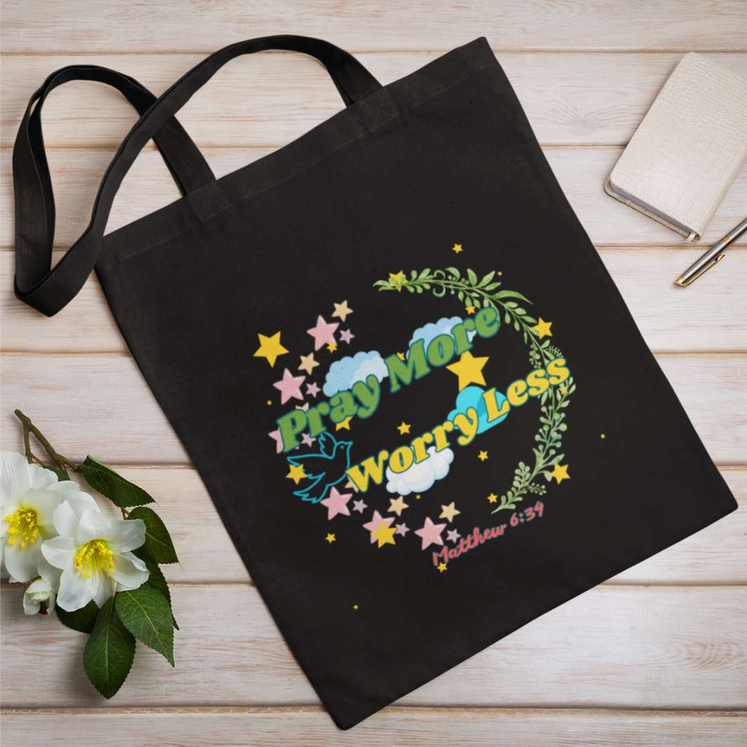 Pray More Worry Less - Essential Signature Tote Bag (with Zipper)