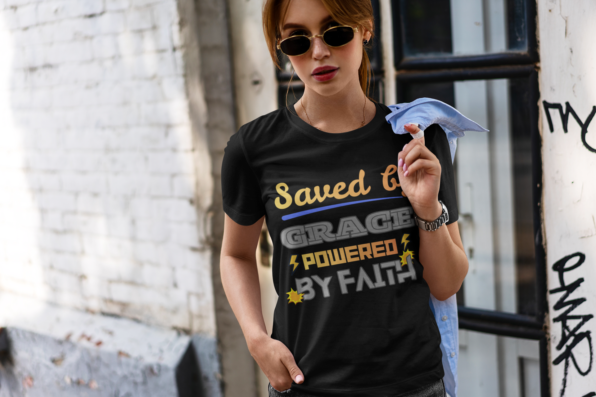 Saved by Grace Powered by Faith - Unisex Supima T-Shirt