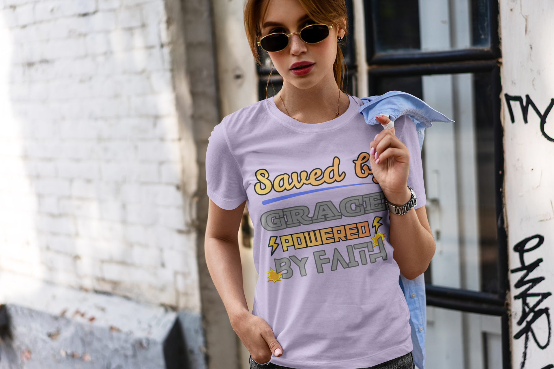 Saved by Grace Powered by Faith - Unisex Supima T-Shirt