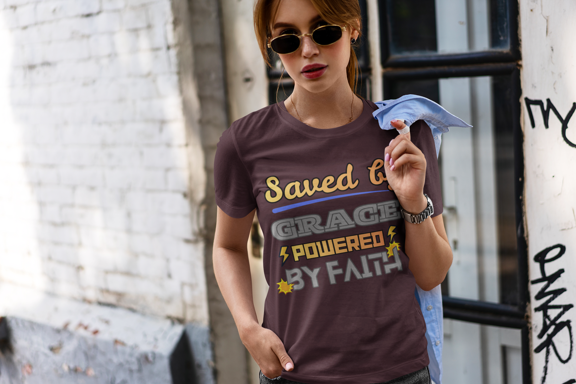 Saved by Grace Powered by Faith - Unisex Supima T-Shirt
