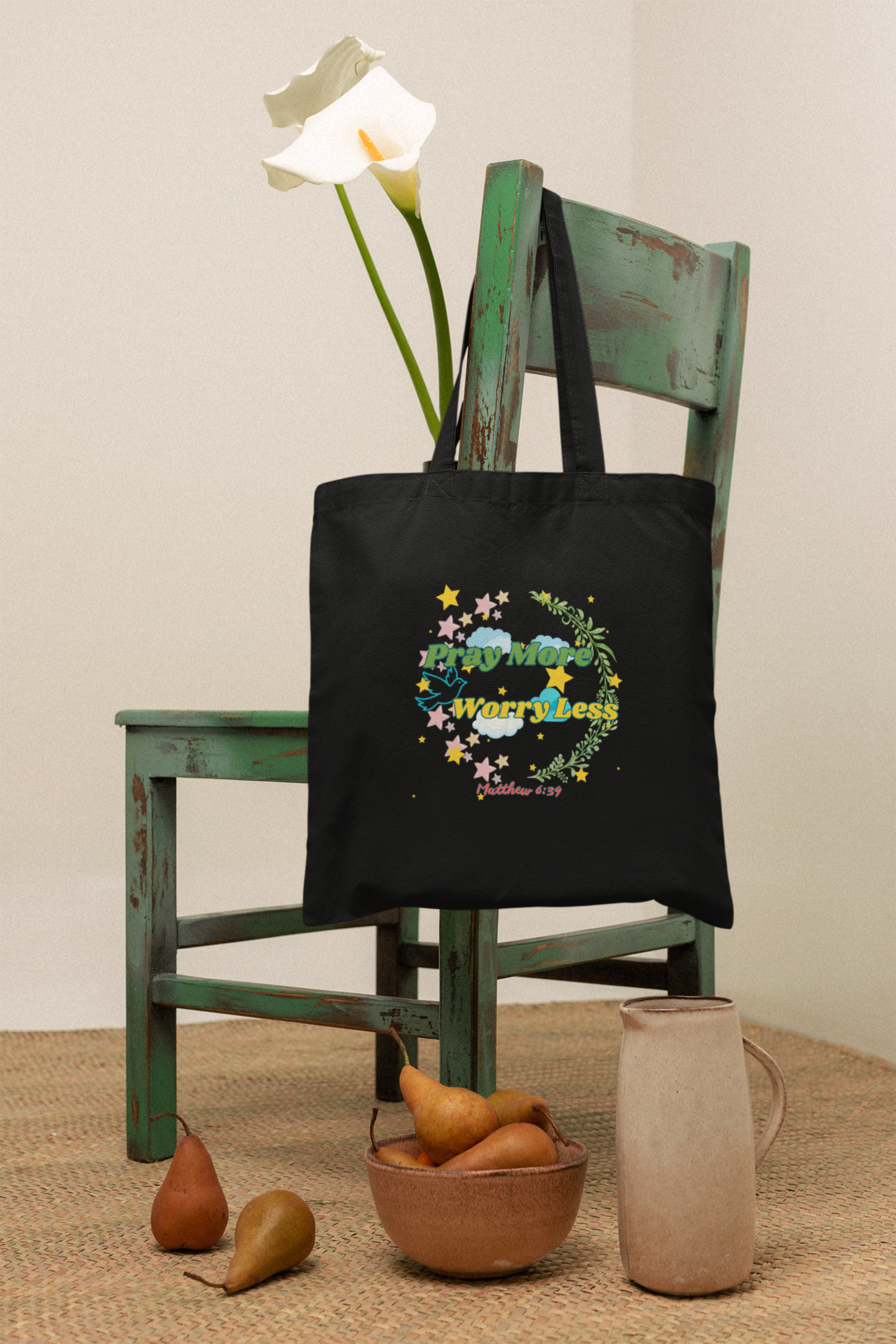 Pray More Worry Less - Essential Signature Tote Bag (with Zipper)