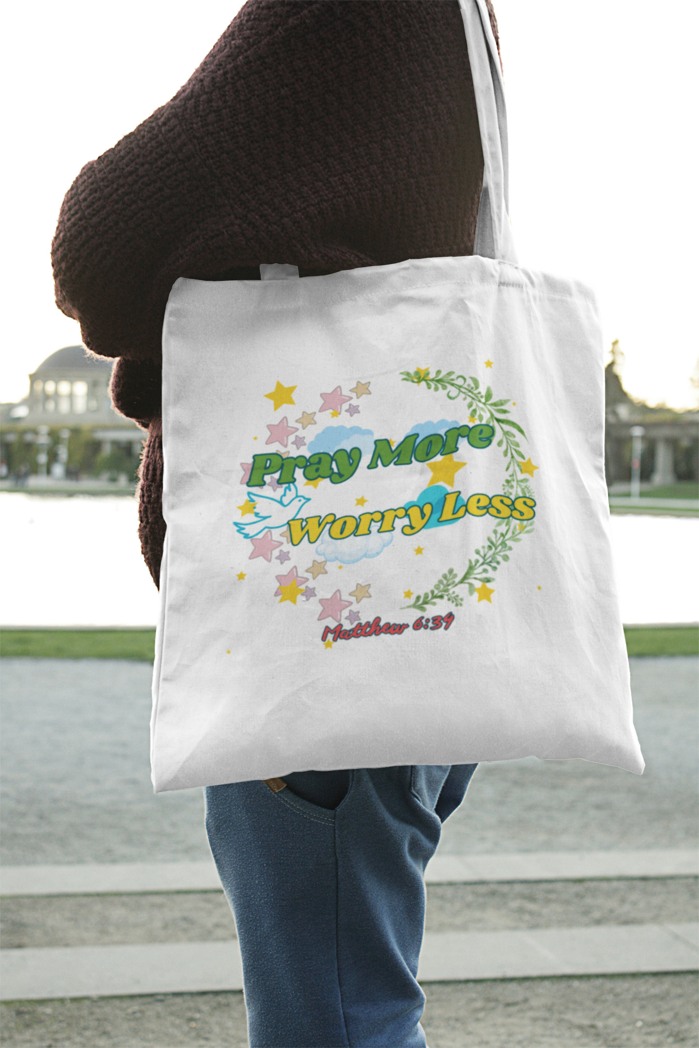 Pray More Worry Less - Essential Signature Tote Bag (with Zipper)