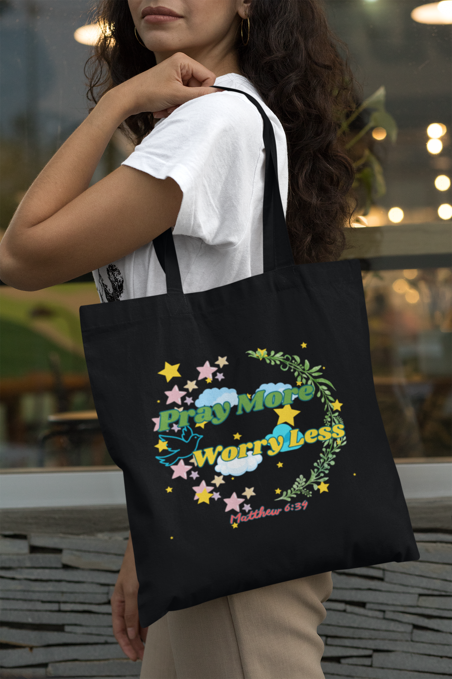 Pray More Worry Less - Essential Signature Tote Bag (with Zipper)
