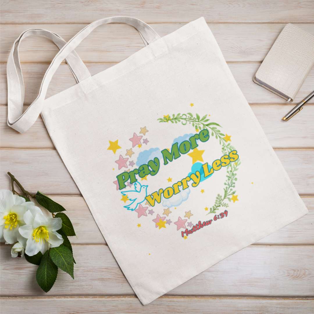Pray More Worry Less - Essential Signature Tote Bag (with Zipper)